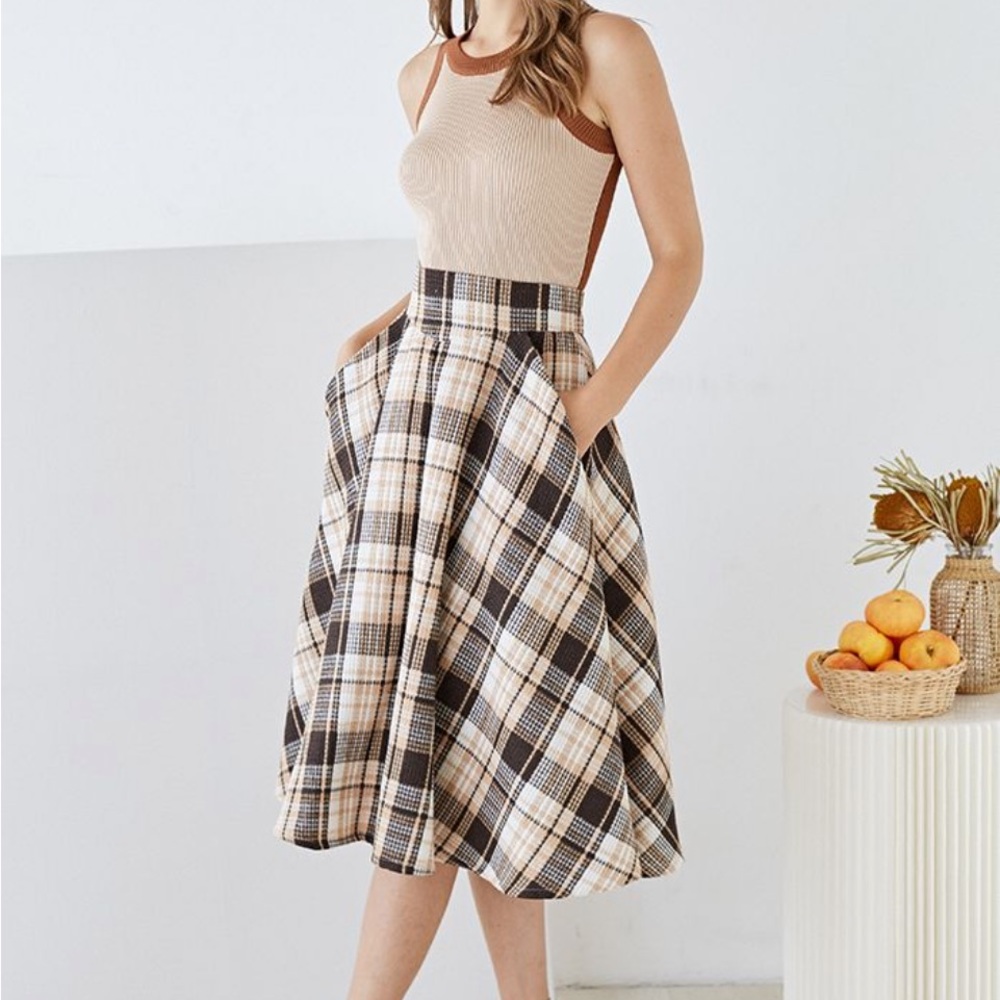 Chic Wish Plaid A line high waist skirt M